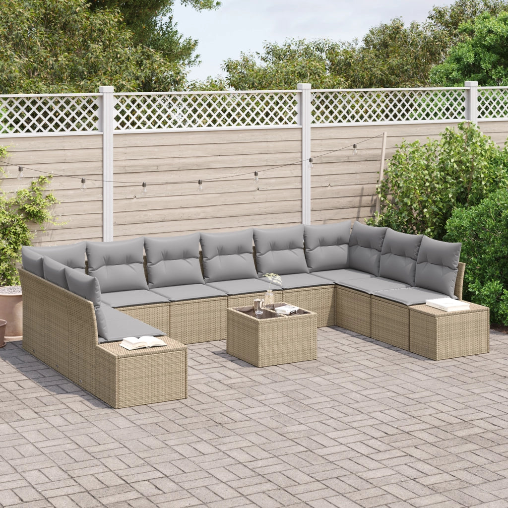 Set Divano da Giardino 11 Pezzi con Cuscini Nero Rattan Sintetico