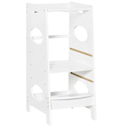 TORRE MONTESSORIANA PER BAMBINI, LEARNING TOWER CON ALTEZZA REGOLABILE IN MDF, 40X50X90CM, BIANCO