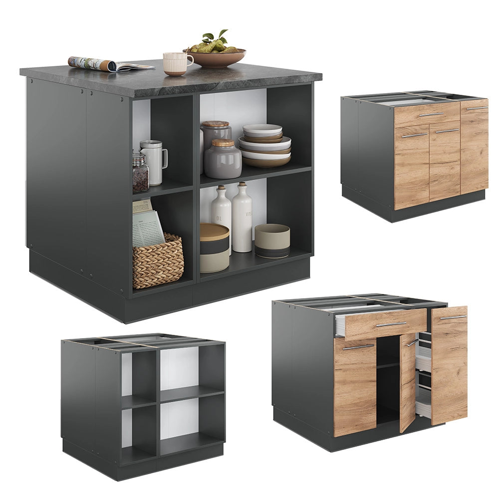 Isola cucina Fame-Line Rovere dorato/Antracite 90 cm con cassetto, senza piano di lavoro Vicco