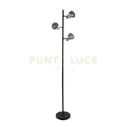 Lampada da terra Westminster 3Lt - Nero, ottone satinato e vetro fumé