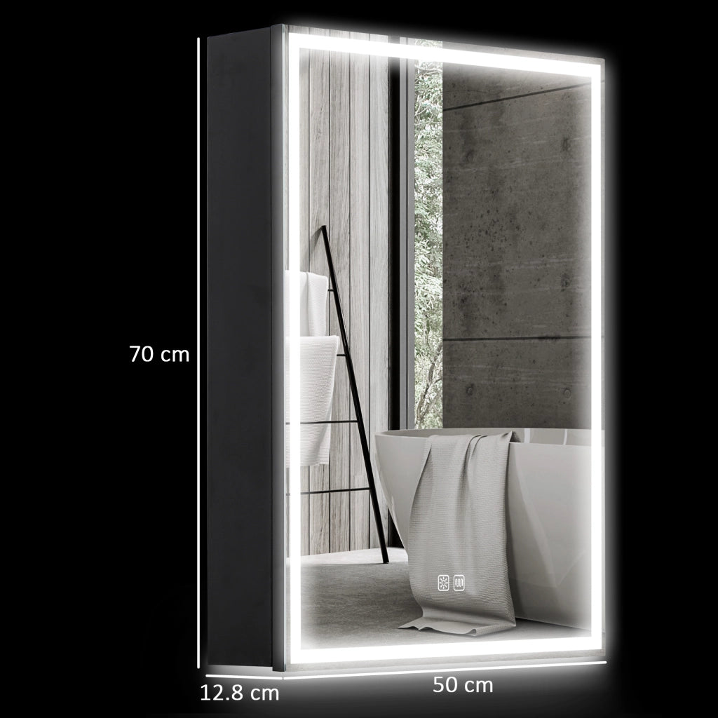 Armadietto Bagno con Specchiera, Luci LED Regolabili e Funzione Anti-Appannamento, Nero