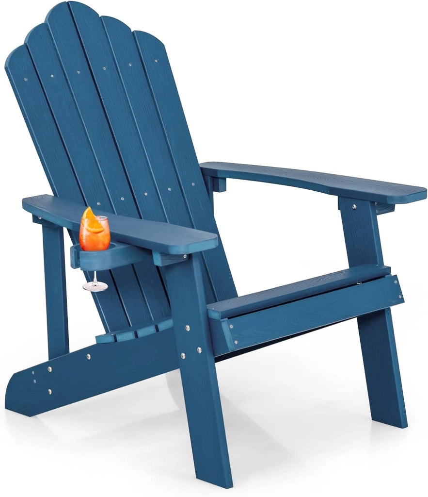 Adirondack - Poltrona grande lounge per patio con portabicchieri regolabile, sedia antincendio all'aperto, resistente alle intemperie, in legno, per copertura, giardino, 85 x 77 x 94 cm