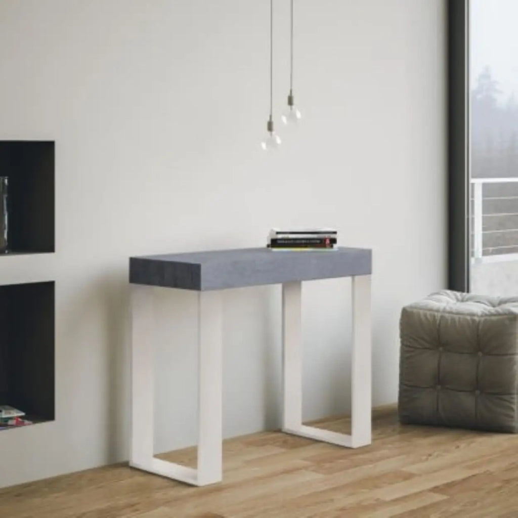 Consolle allungabile 90x40/196 cm Tecno Small cemento gambe bianche