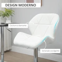 Set 2 Sgabelli da Bar con Altezza Regolabile, Base in Metallo e Seduta in Pelle PU, Sgabelli con Schienale e Poggiapiedi, 51.5x57.5x93-114.5cm, Bianco