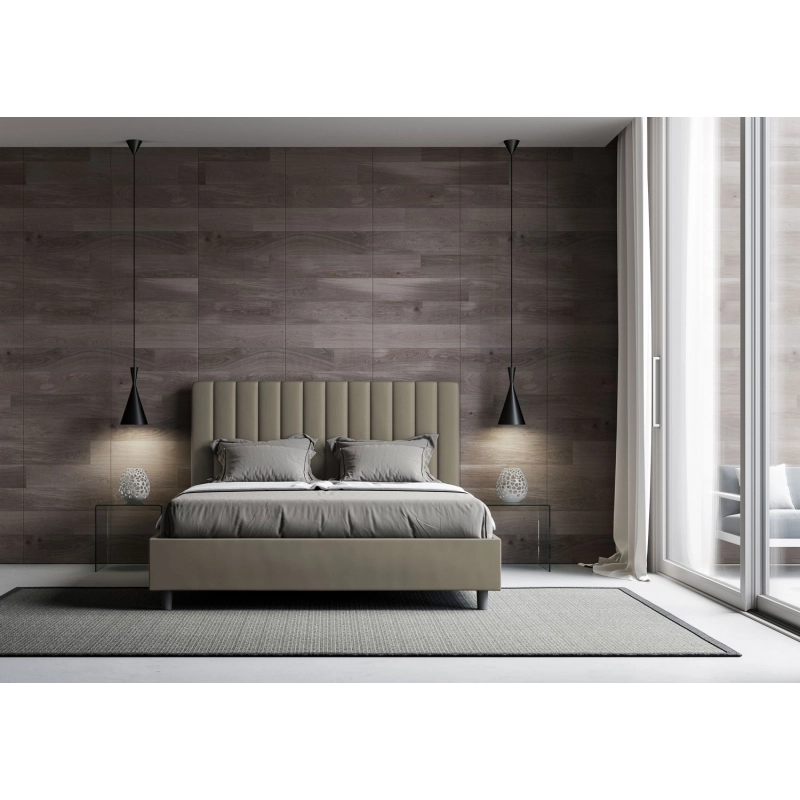 Letto imbottito Matrimoniale 160x210 cm Agueda - Similpelle,Cappuccino,Contenitore