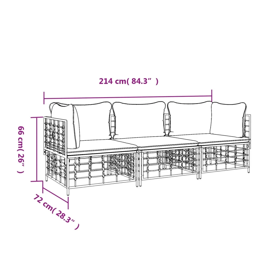 Set Divani da Giardino 3 pz | Set Salotto da Giardino con Cuscini Antracite in Polyrattan