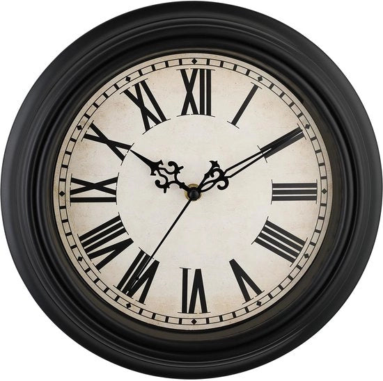 Orologio Classico Retro a Parete 25cm - Silenzioso, non ticchettante orologio per soggiorno e camera da letto - Con numeri romani, nero