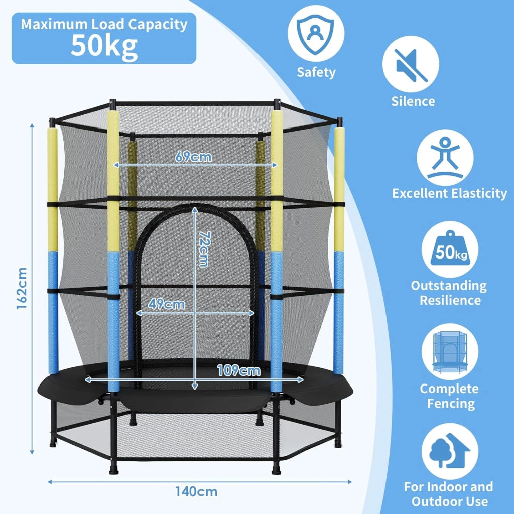 Trampolino Elastico Bambini, Tappeto Elastico Bambini Ø140 cm, Salterello bambini con Rete Sicurezza, Trampolino Giardino per Esterno e Interno, Max 50 kg, per Regali
