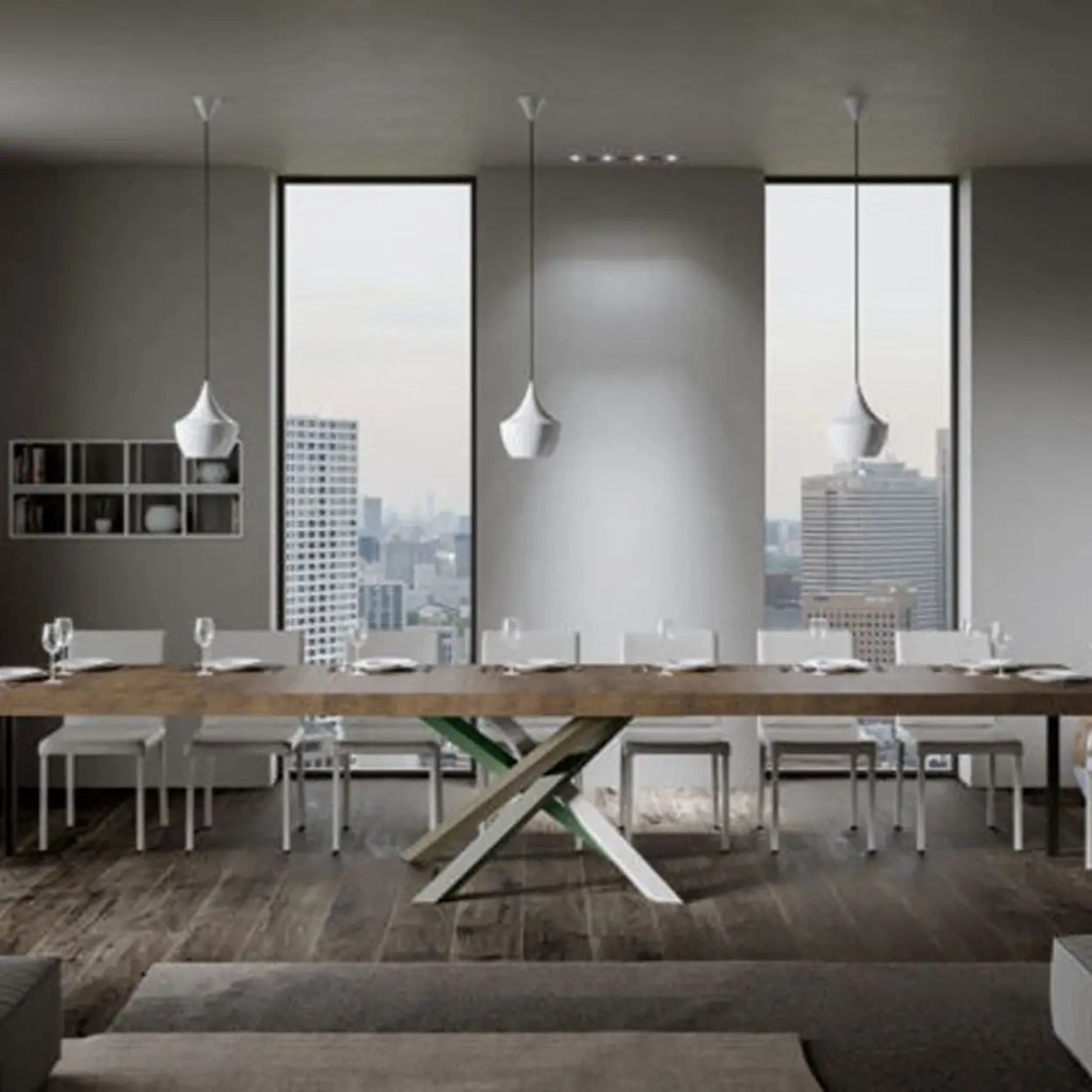 Tavolo allungabile 200/460x90 cm Volantis Premium colore noce gambe multicolore 4/A