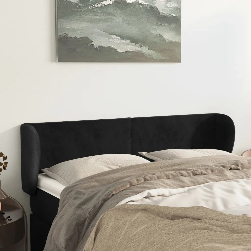 Testiera | Testata ad Orecchio Nera 147x23x78/88 cm in Velluto