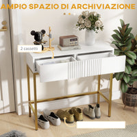 Consolle da Ingresso Moderna 2 Cassetti 80x31,5x75 cm in Truciolato e Acciaio Bianco e Oro