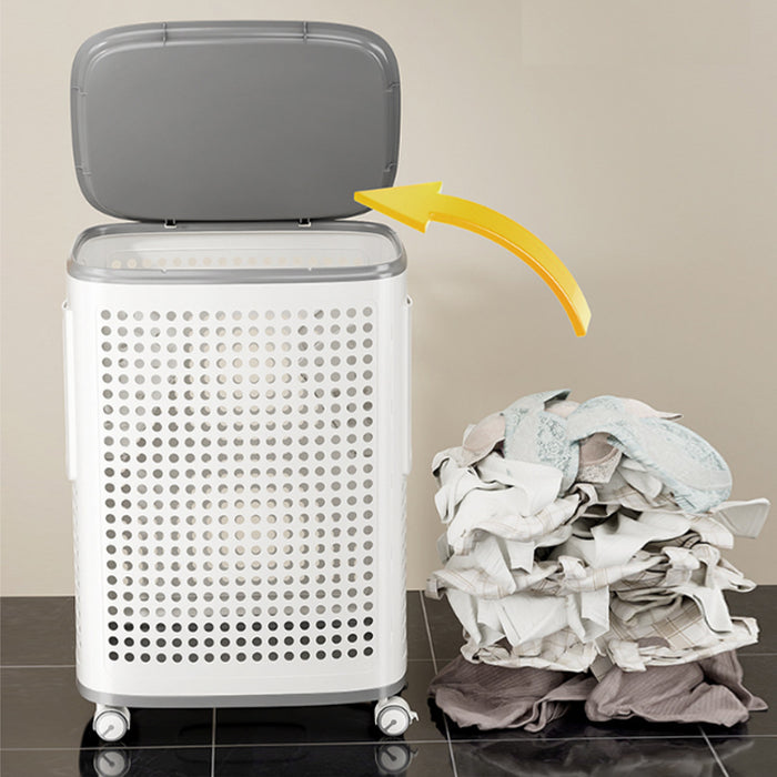 Cesto Portabiancheria con Ruote e Vani Laterali Estraibili 42x33x61,5 cm in PP Bianco