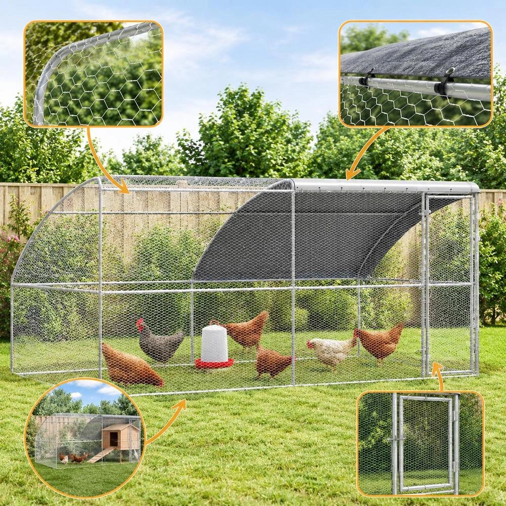 Chicken Cage, Silver, 400 X 200 X 198.5 Cm, Galvanized Steel