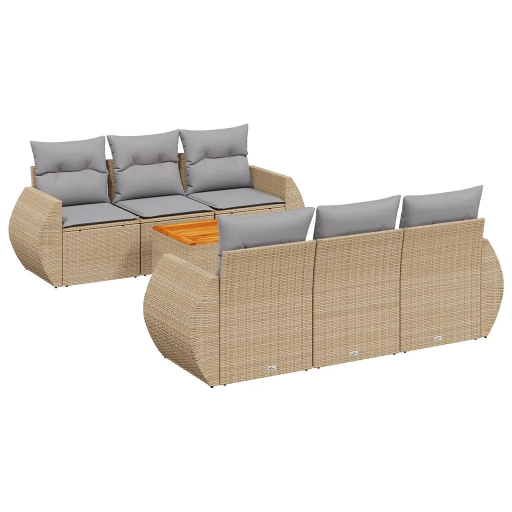 Set Divani da Giardino 7 pz con Cuscini Beige in Polyrattancod mxl 113802