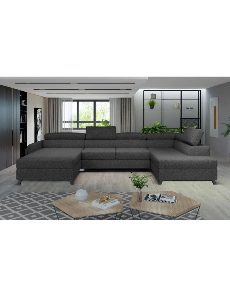 Divano panoramico Grigio scuro 5 posti angolo destro con letto di grande larghezza CLOTIS