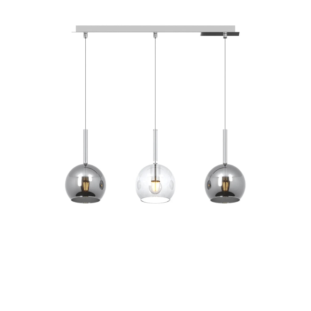 Lampadario Rettangolare Future Metallo Cromo Vetro Trasp-Cromo 3 Luci E27
