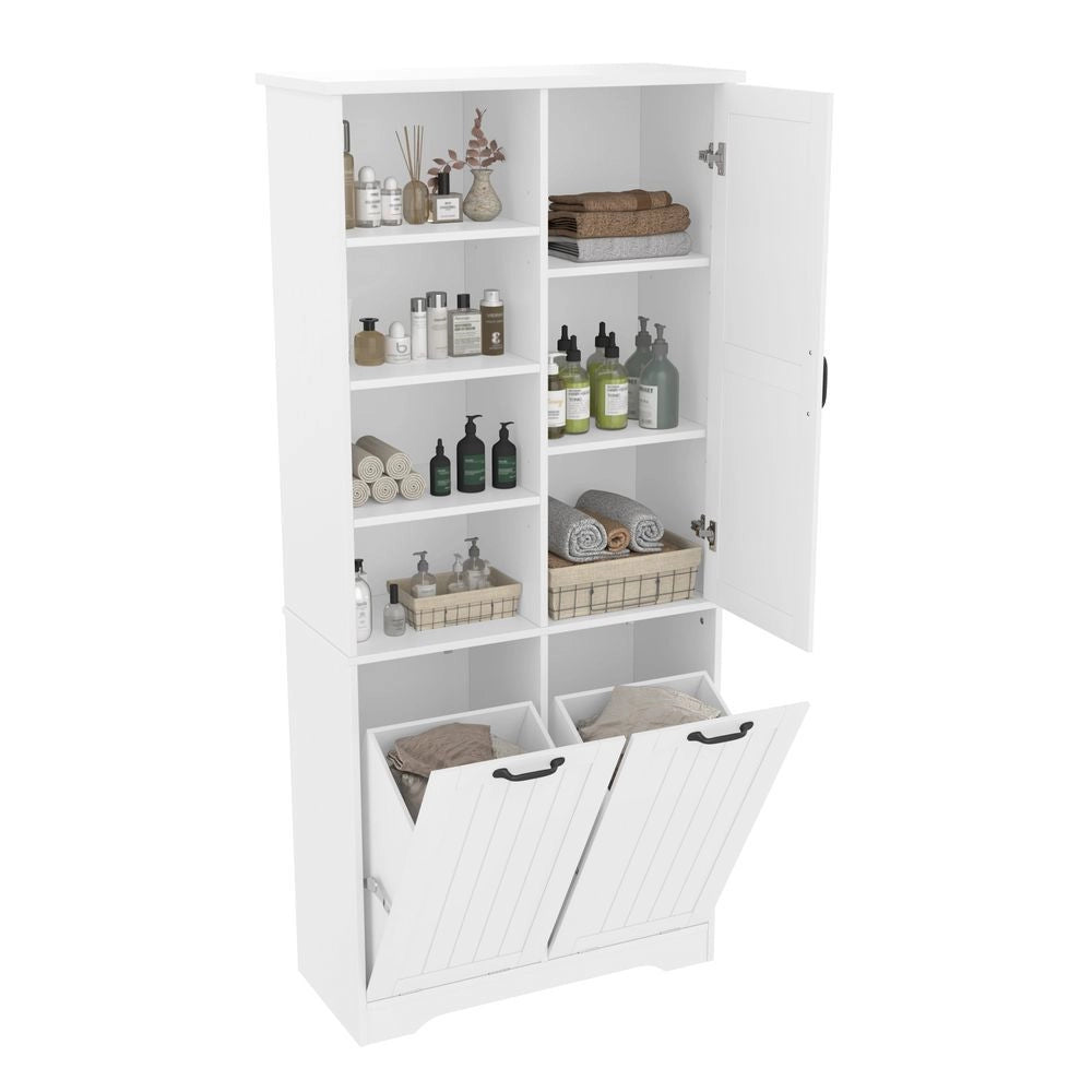Armoire de bain - Xylo - 78x35x172cm - Bianco - Doppio cesto, ripiani regolabili, resistente all'umidit??