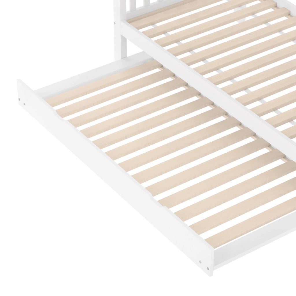 DESMIU Letto a castello 1 posto 90 × 200 cm con ripiani a scala, letto estraibile, senza materasso, bianco