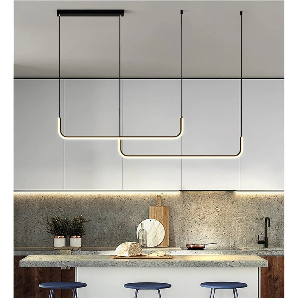 Trade Shop - Lampadario Sospensione 42w Lineare Orizzontale Minimal Moderno Nero Luce Led 50452 -