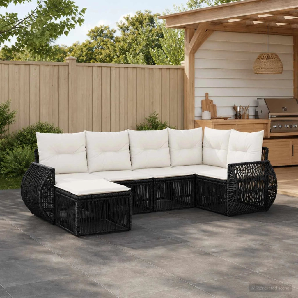Set Divano da Giardino 6 pz Nero e Bianco Crema polyrattan 3435484