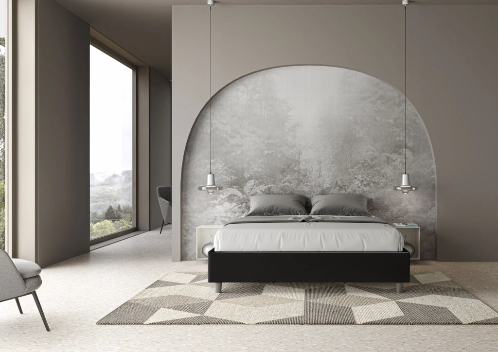 Letto Matrimoniale 160x190 cm con Rete e Contenitore Senza Testata Imbottito in Similpelle Azelia Nero