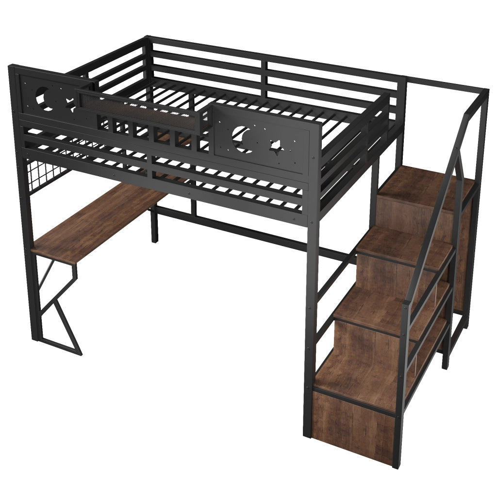 Letto a soppalco 140x200 con scrivania in metallo e MDF; nero; per cameretta