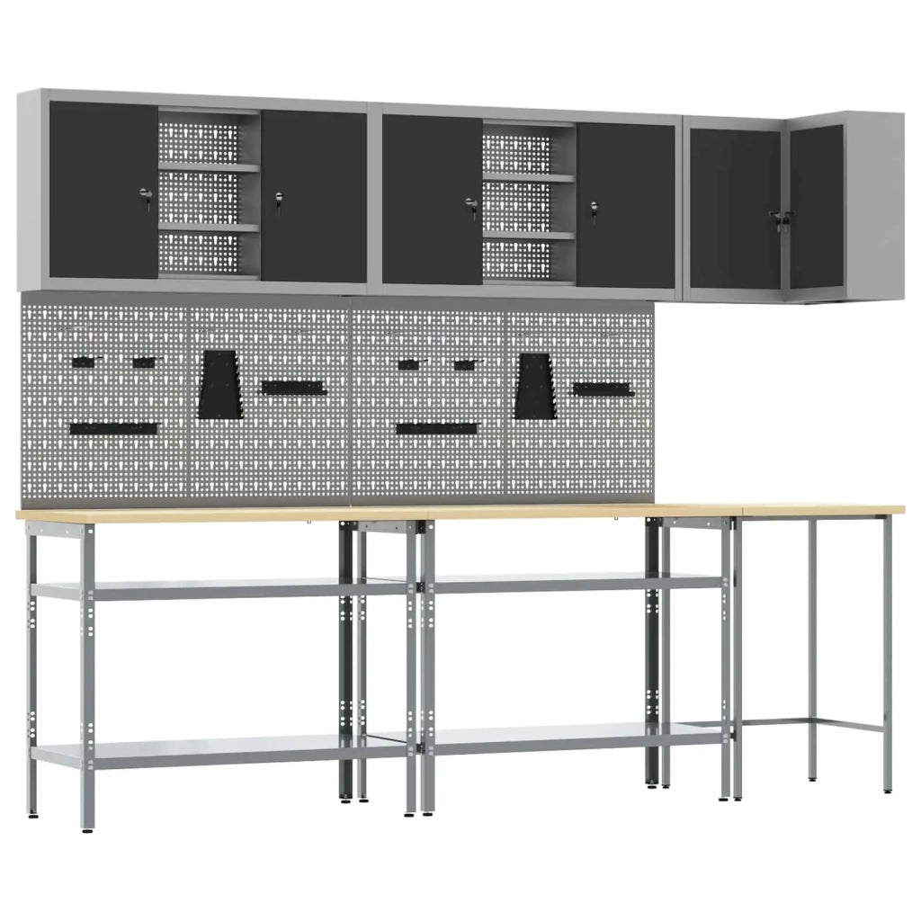 Set di mobili da lavoro con lo scaffale 10 pcs Nero e Grigio 3321516