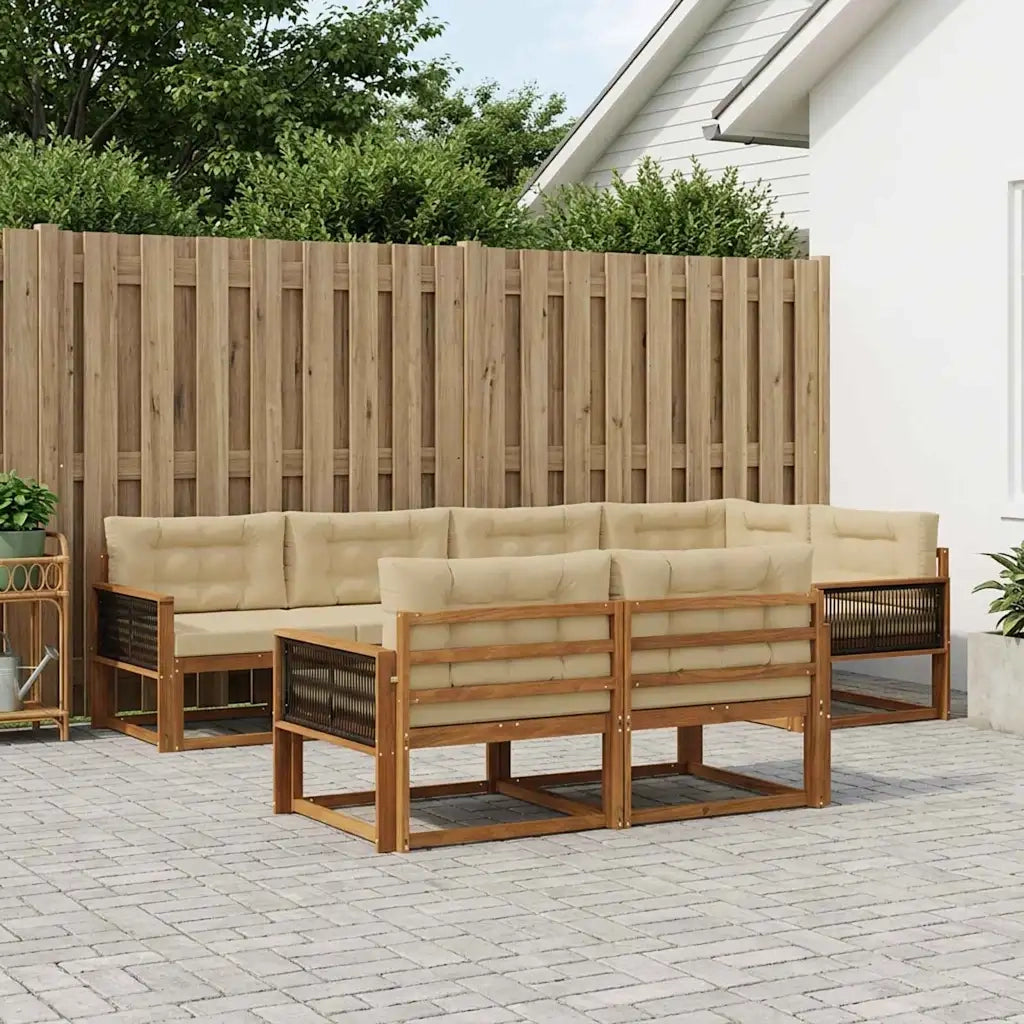 Set di divani da esterno con cuscino 7 pcs Naturale e Beige 3382646