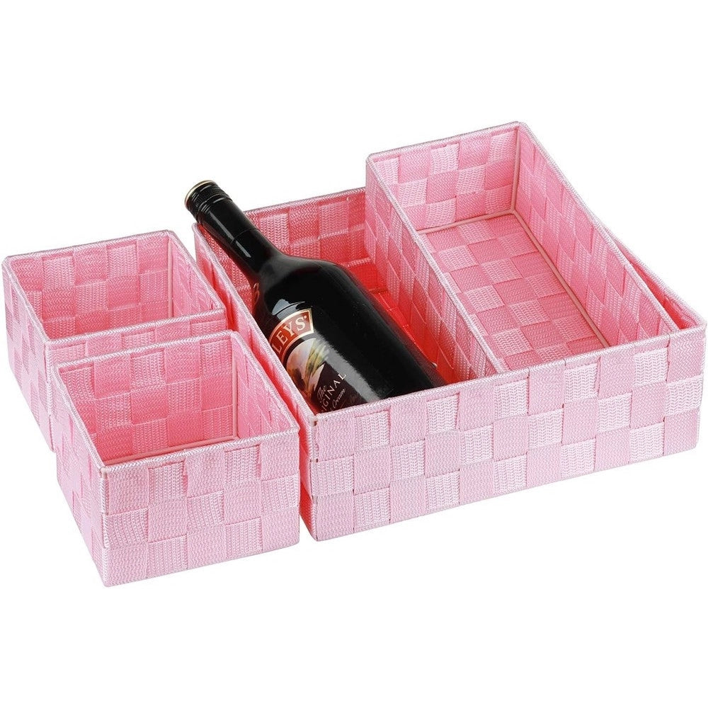 Trade Shop - Set 4 Pezzi Contenitori Rosa Scatola In Tessuto Organizer Porta Oggetti 79065 -