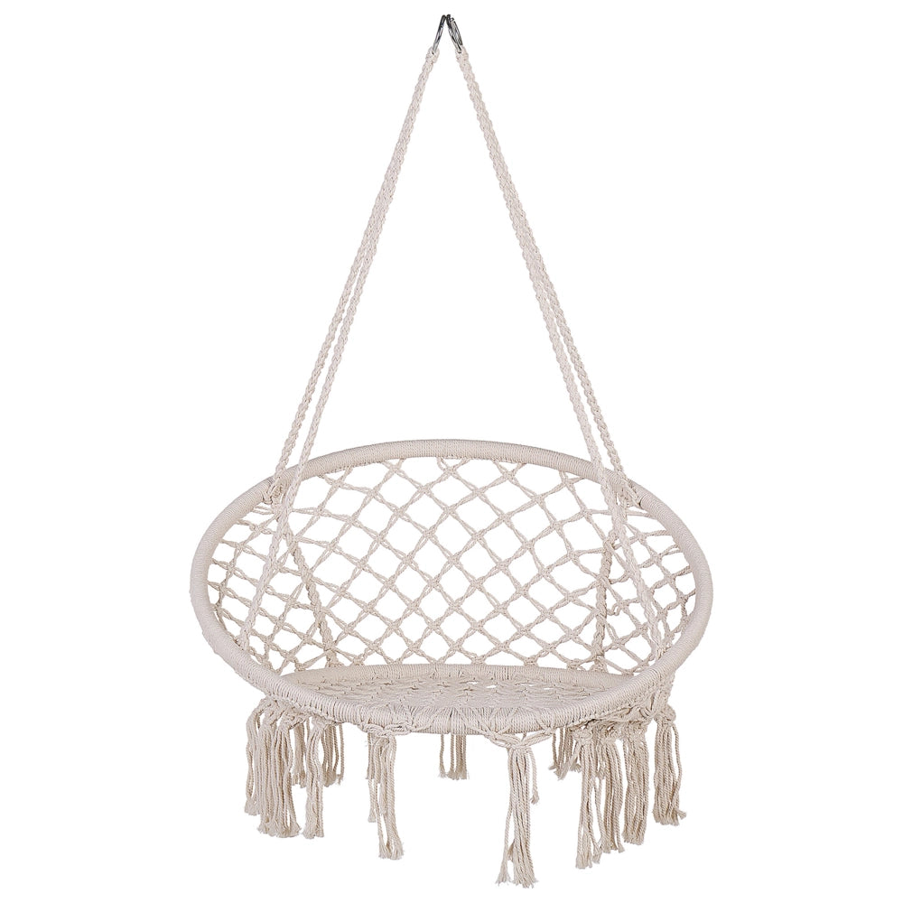 Sedia sospesa poltrona pensile Sedile intrecciato in macramè bianco Sedia a dondolo per interni Stile Boho