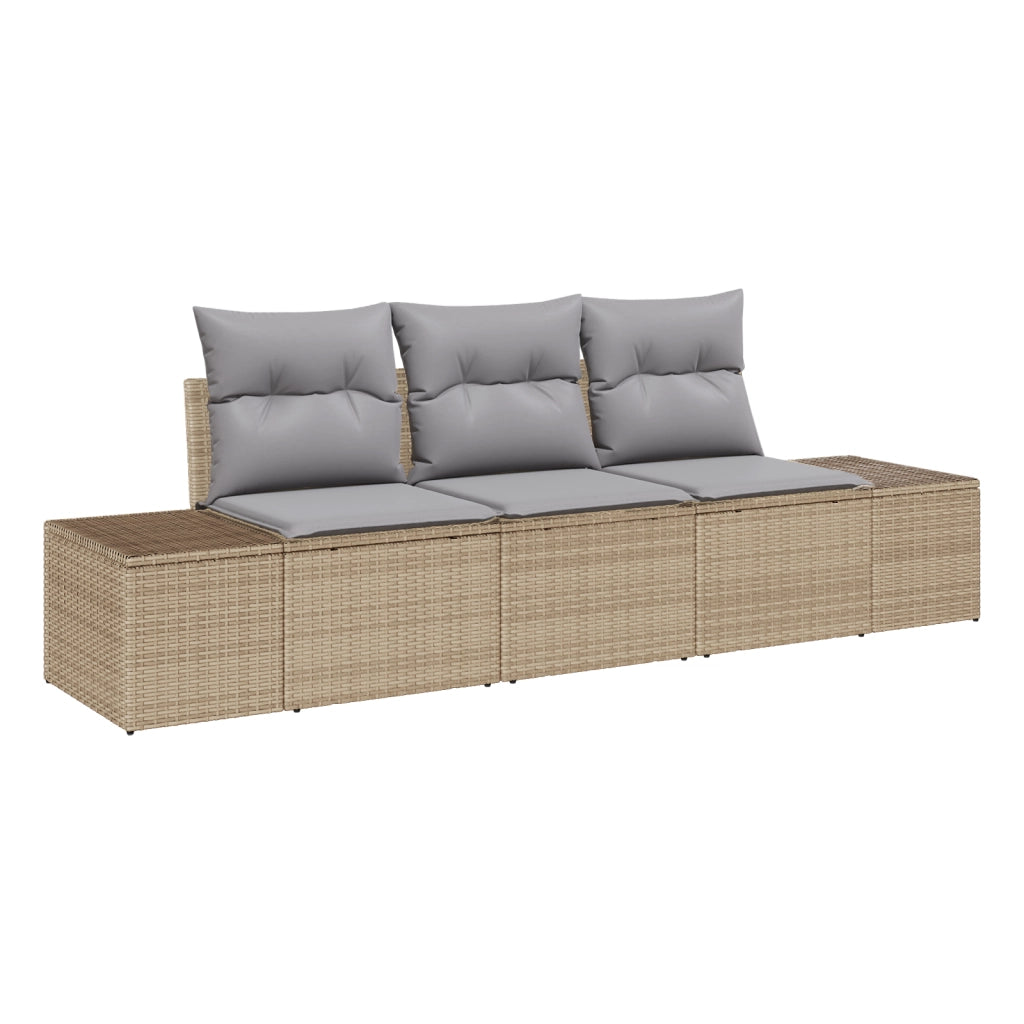 Set Divano da Giardino 3 Pezzi con Cuscini Beige Polyrattan