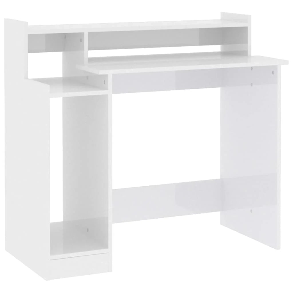 Scrivania tavolo postazione di lavoro mobile per computer studio luci a LED lucido 97 x 45 x 90 cm legno ingegnerizzato bianco 02_0023867