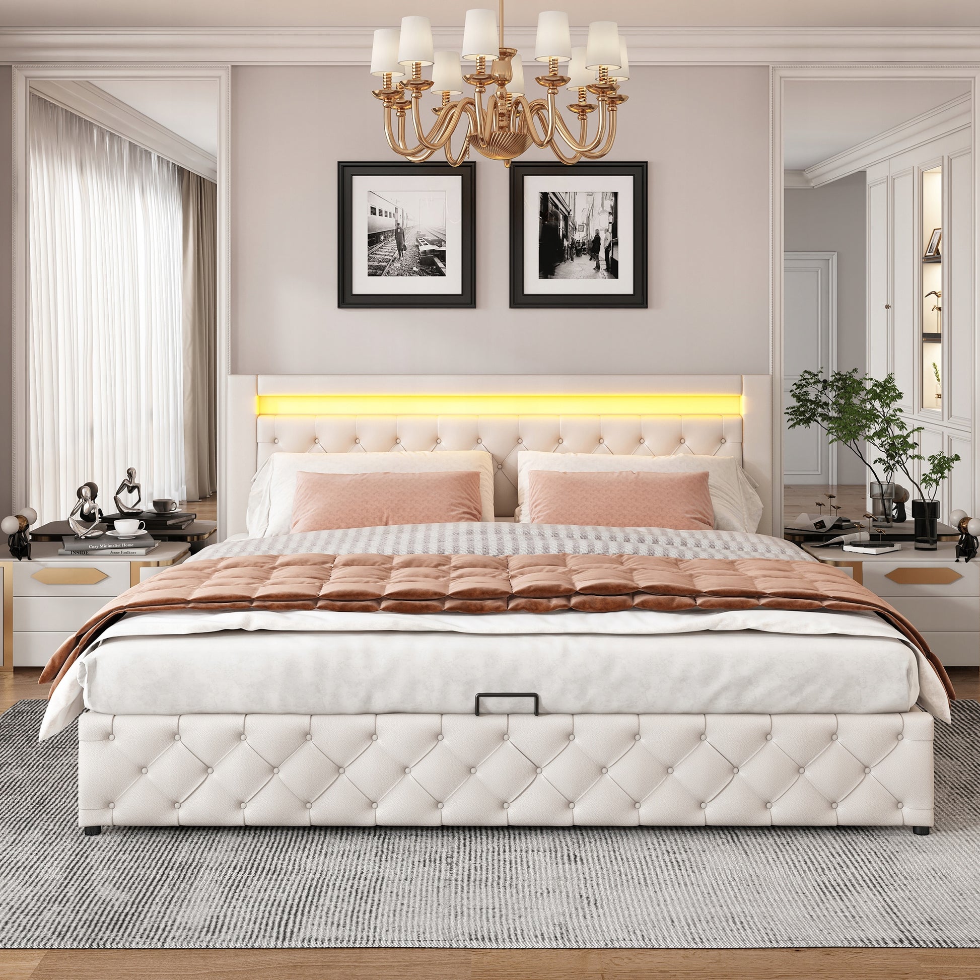 Letto imbottito 180x200 LED - Xylo - con struttura, bianco