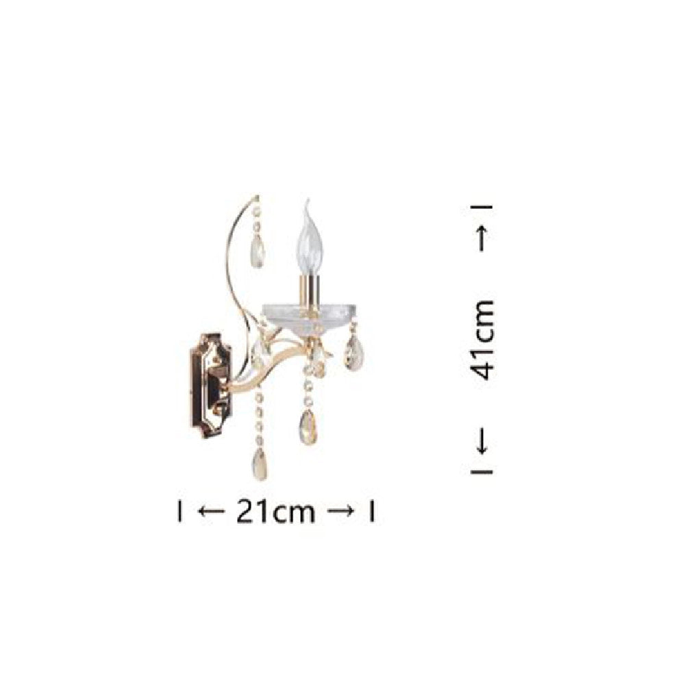 Trade Shop - Applique Da Parete Classica 1 Braccio Attacco E14 Cristalli Pendenti Gocce E68-1 -