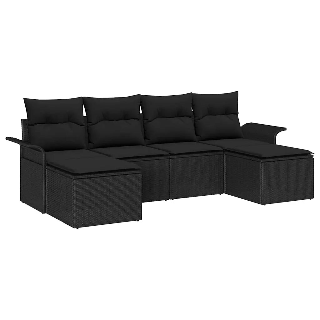 Set Divano da Giardino con archiviazione 6 pcs Nero polyrattan