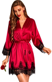 Kimono Satinato per Donne con Finitura a Vino Rosso Dimensione XL