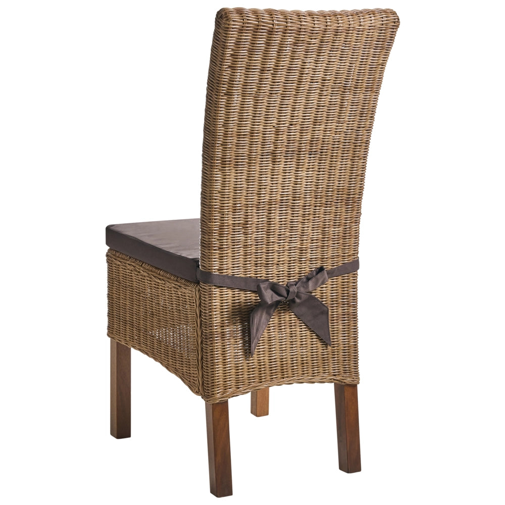 Set di 2 sedie da pranzo in rattan intrecciato con schienale alto per soggiorno colore marrone