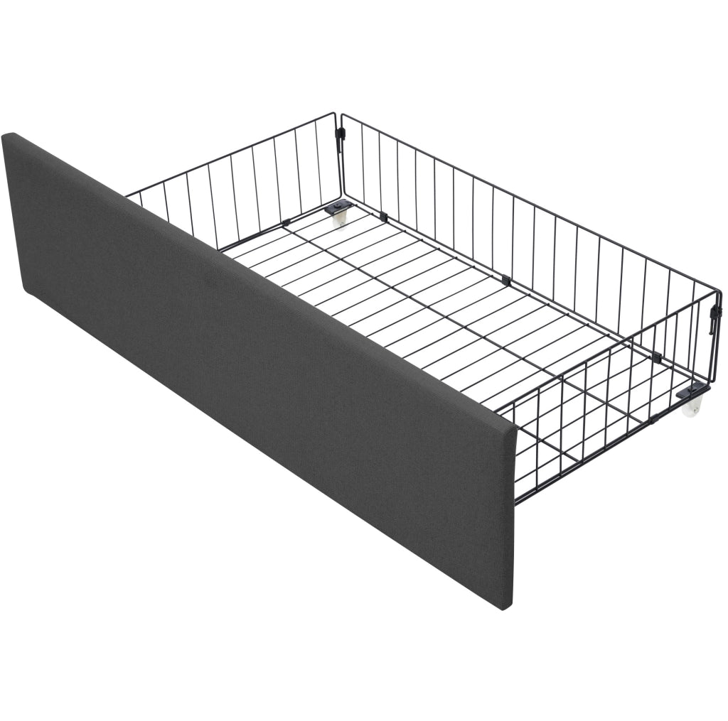 Letto singolo 90x200 cm con LED; porta USB e 2 cassetti; grigio