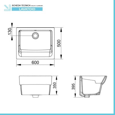 Pilozzo lavatoio 60x50 cm da appoggio in ceramica modello Messico