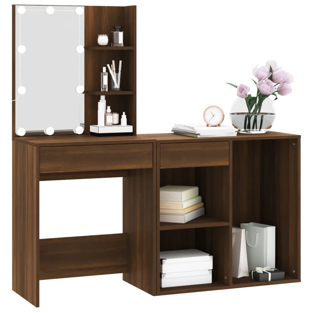 Toeletta con LED e Armadietto Rovere Marrone Legno Multistrato