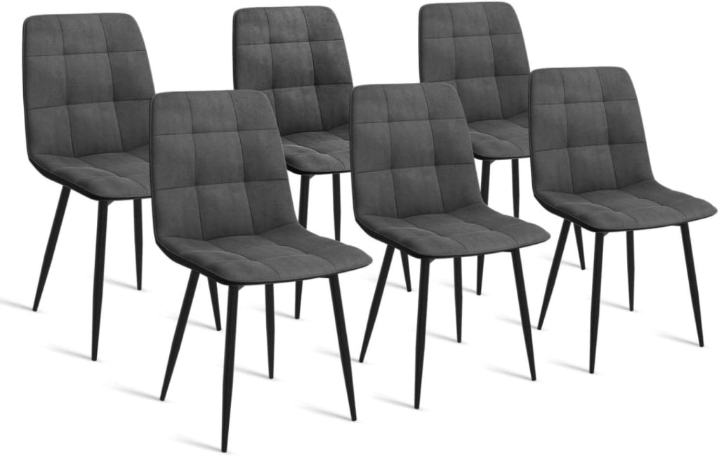 Tavolo da Pranzo Rettangolare Alix 160 cm in Legno e Nero con 6 sedie Mila in Velluto Grigio Scuro