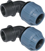 Set di 2 Fitting a Compressione a 90° - Bucata in Polipropilene - 1'' x Ø25mm - Per Impianti Idraulici - 10 Bar