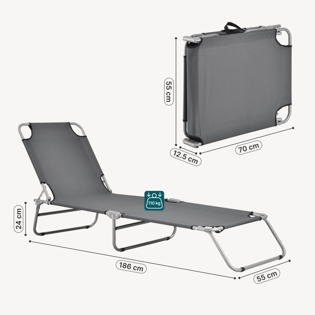 Lettino Prendisole Carcao con Schienale Reclinabile Sdraio Mare Portatile - Grigio Scuro casa.pro