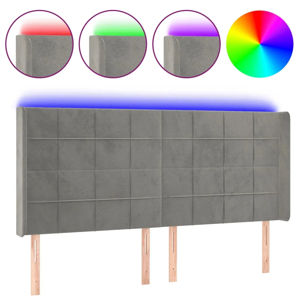 Testiera | Testata a LED Grigio Chiaro 183x16x118/128 cm in Velluto