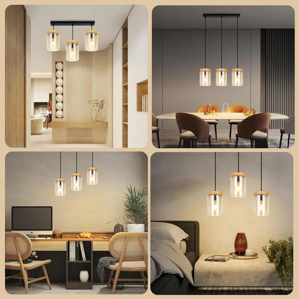 Lampada a Sospensione ZMH 3 luci trasparente E27 per sala da pranzo e camera da letto d¡®albergo