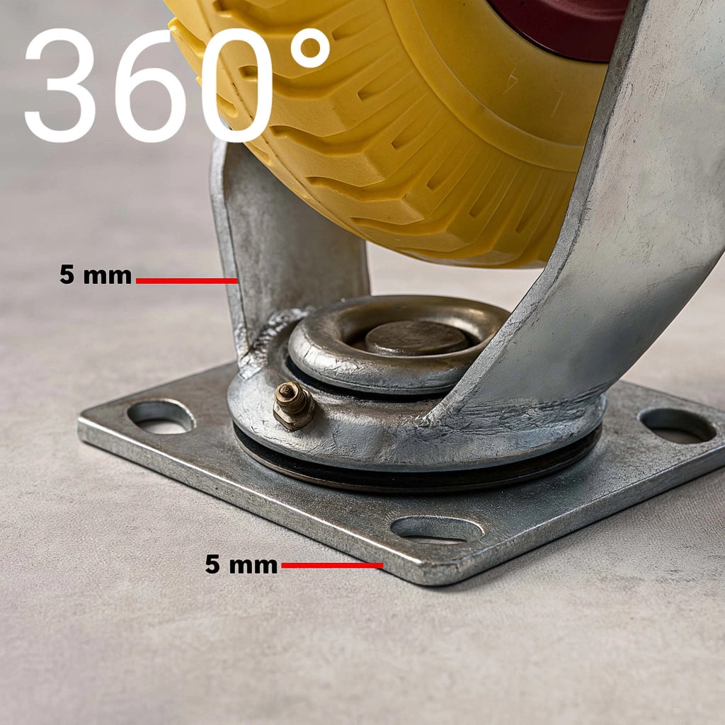 Set 2 ruote girevoli da trasporto, antiforatura, 220x58 mm, 100 kg/ruota, con piastra di montaggio