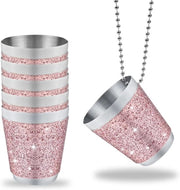 Set di Calici da aperitivo appesi a 6 - Calici in acciaio inossidabile con catenina rosa, 3 cl - Adatto per matrimoni, feste di nozze, feste di laurea, carnevale