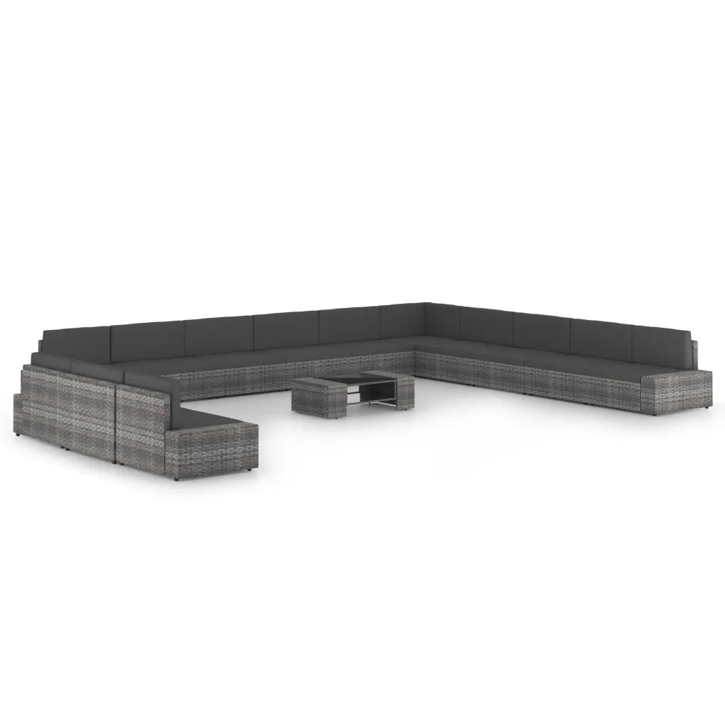Set Divani da Giardino 14 pz con Cuscini in Polyrattan Grigio cod mxl 36113