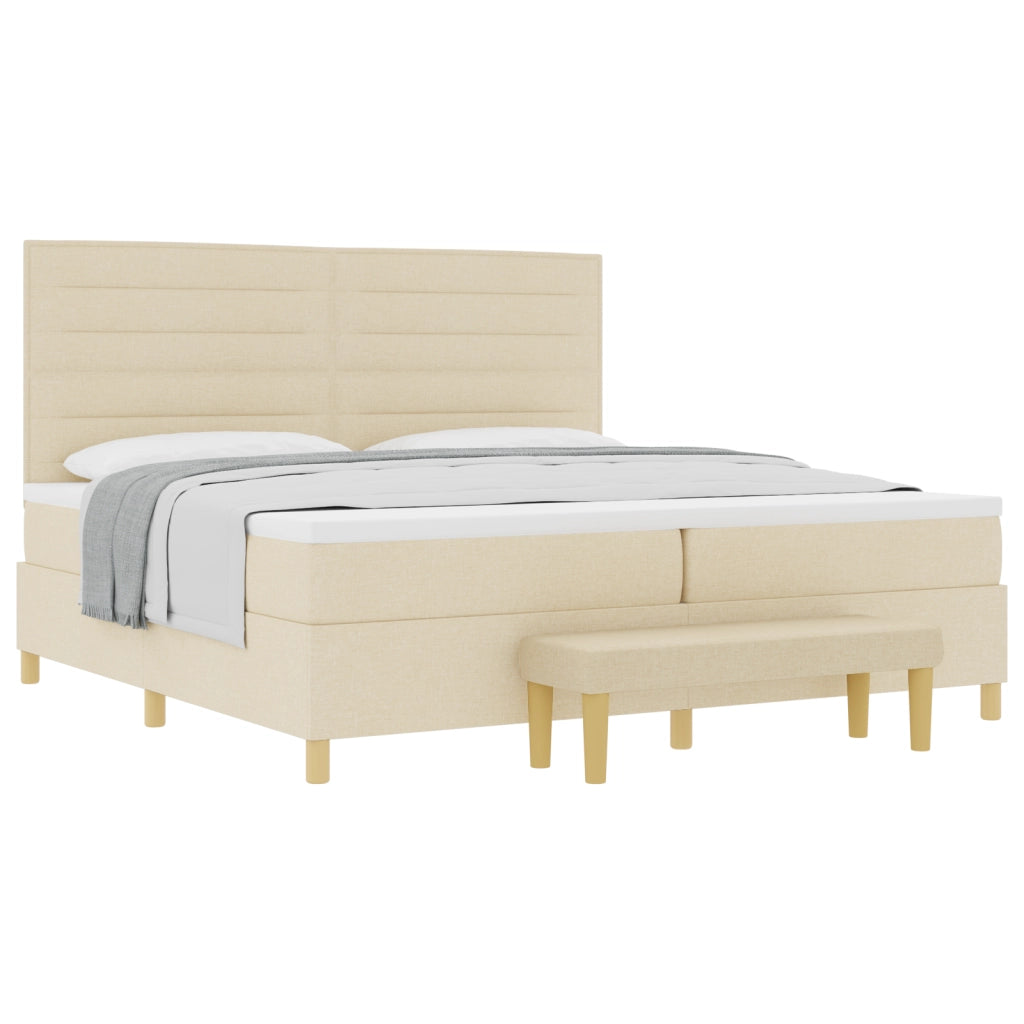 Letto a contenitore  con materasso e panca Panna 200x200 cm Tessuto