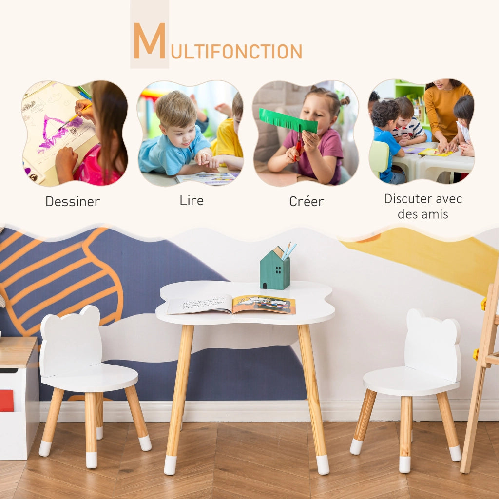 Set sedie e tavolo bambini design scandinave ¨C zephmum ¨C legno pino MDF bianco